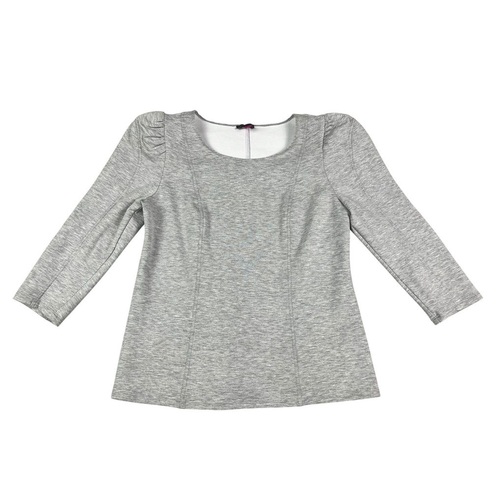 Vince Camuto Womens Heather Grey‎ Puff Shoulder Scoop Neck 3/4 Sleeve Top Size M